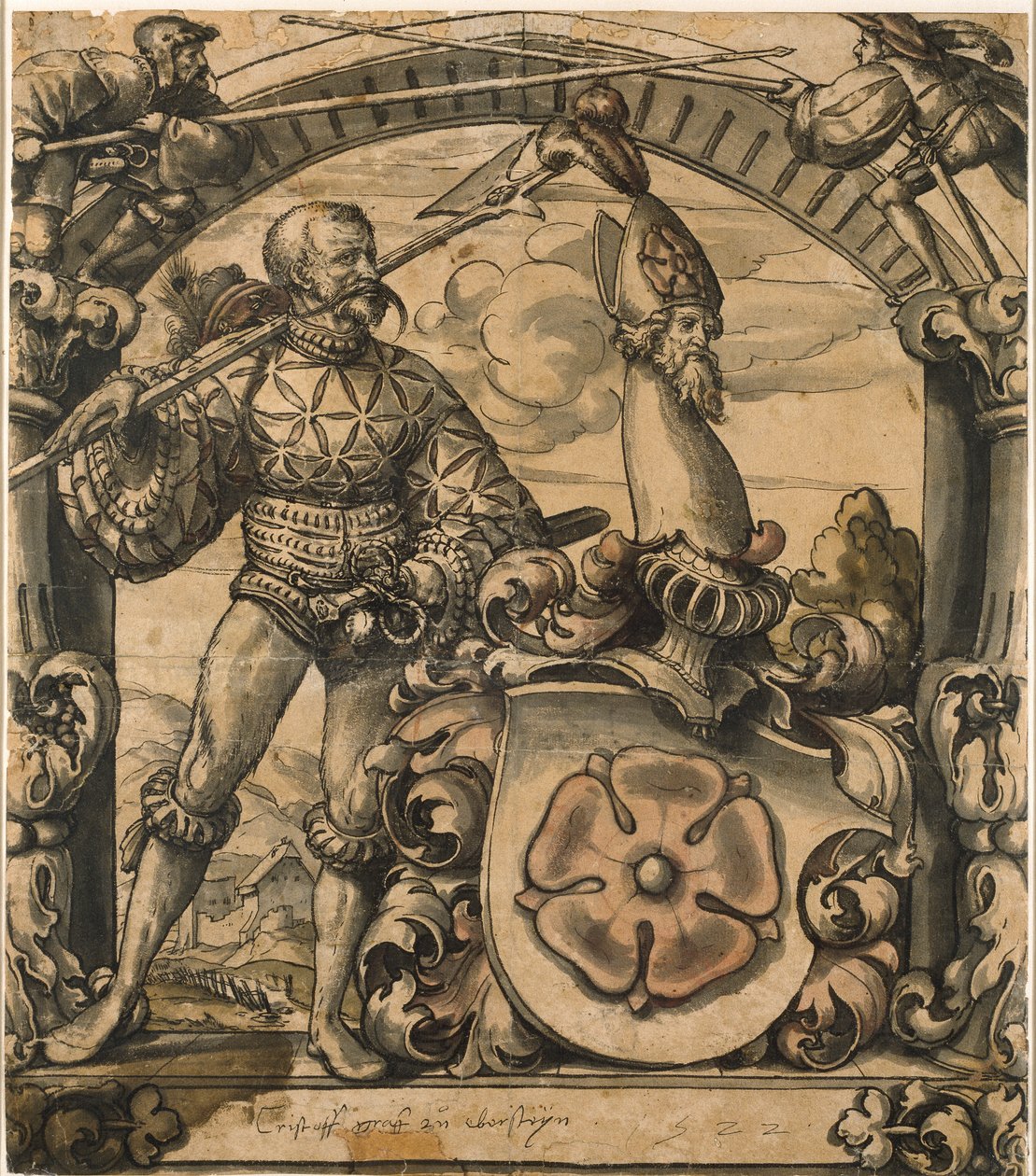 Design til et heraldisk panel af farvet glas, 1522 af Hans Holbein der Jüngere