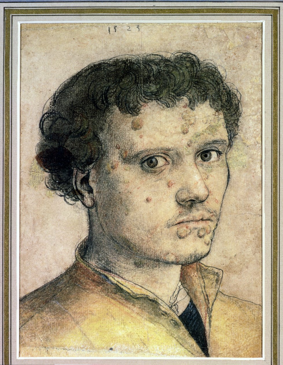 Head of a Young Man, 1523 (kridt, blæk og vask på papir) af Hans Holbein der Jüngere