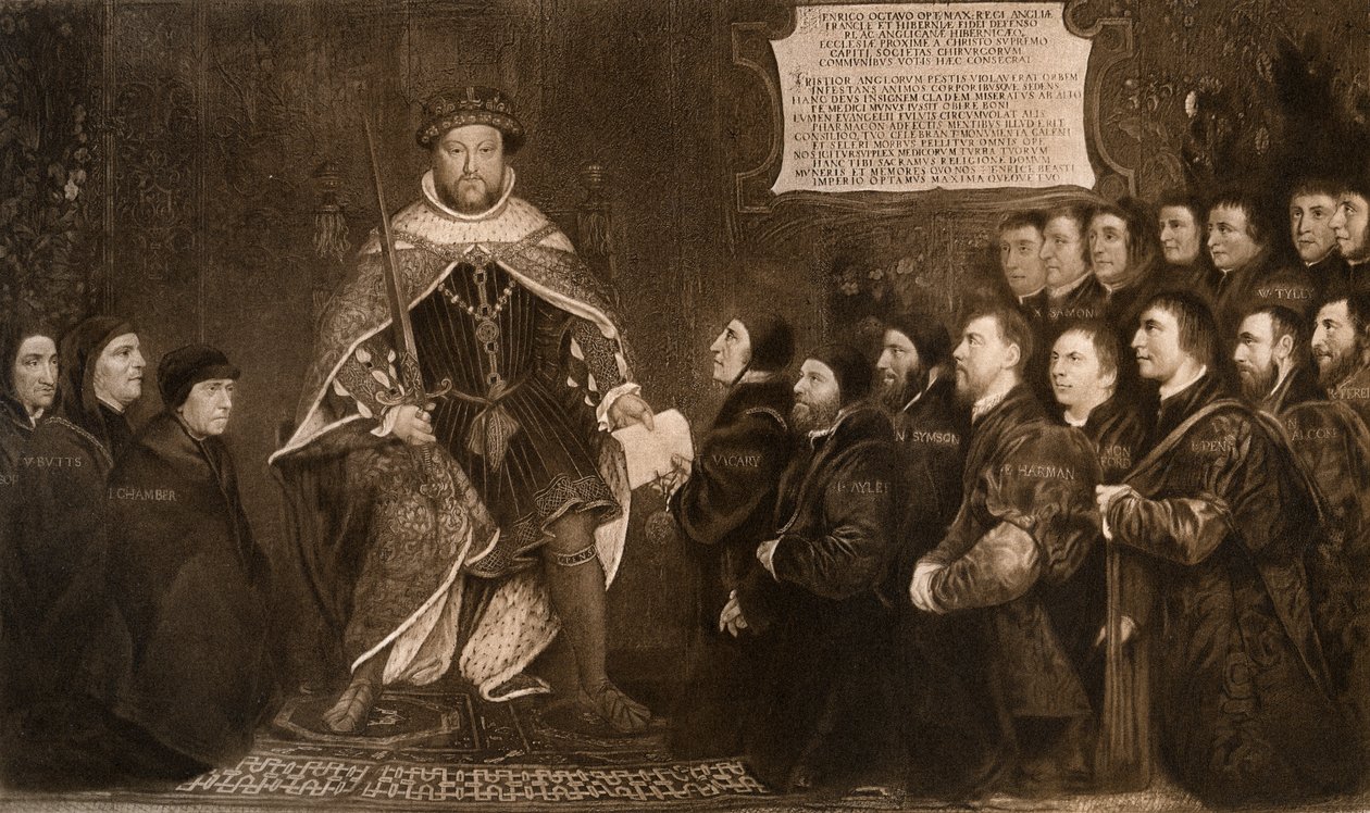 Henry VIII, Giving a Charter to the Barber and Surgeons Guilds, 1541, 1902. af Hans Holbein der Jüngere