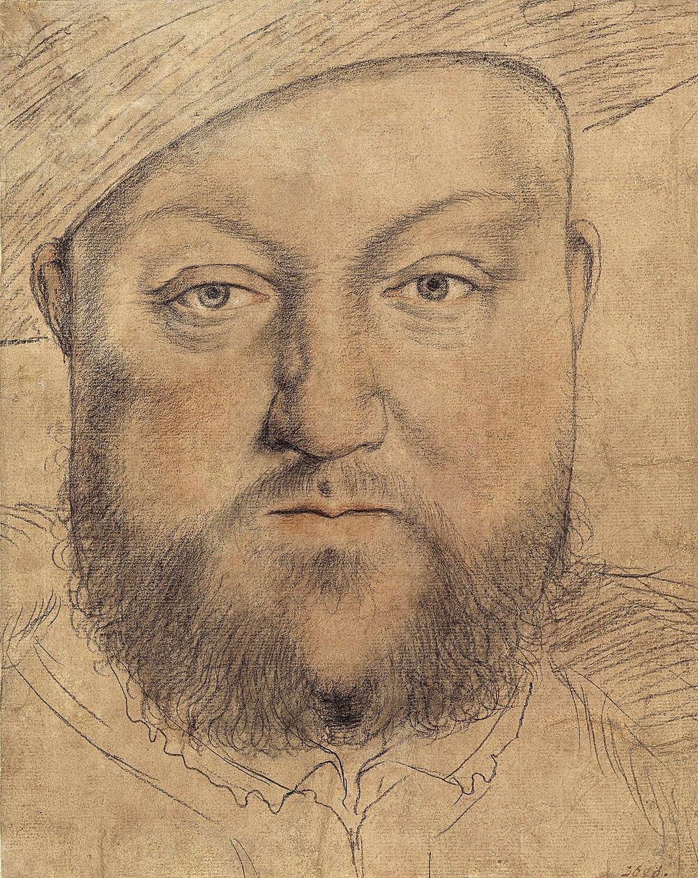 Portræt af kong Henrik VIII (Henri VIII) af England af Holbein, Hans, den yngre (1497-1543), ca. 1540 - Trækul, pastel og sangvin på pap - Staatliche Graphische Sammlung, München af Hans Holbein der Jüngere