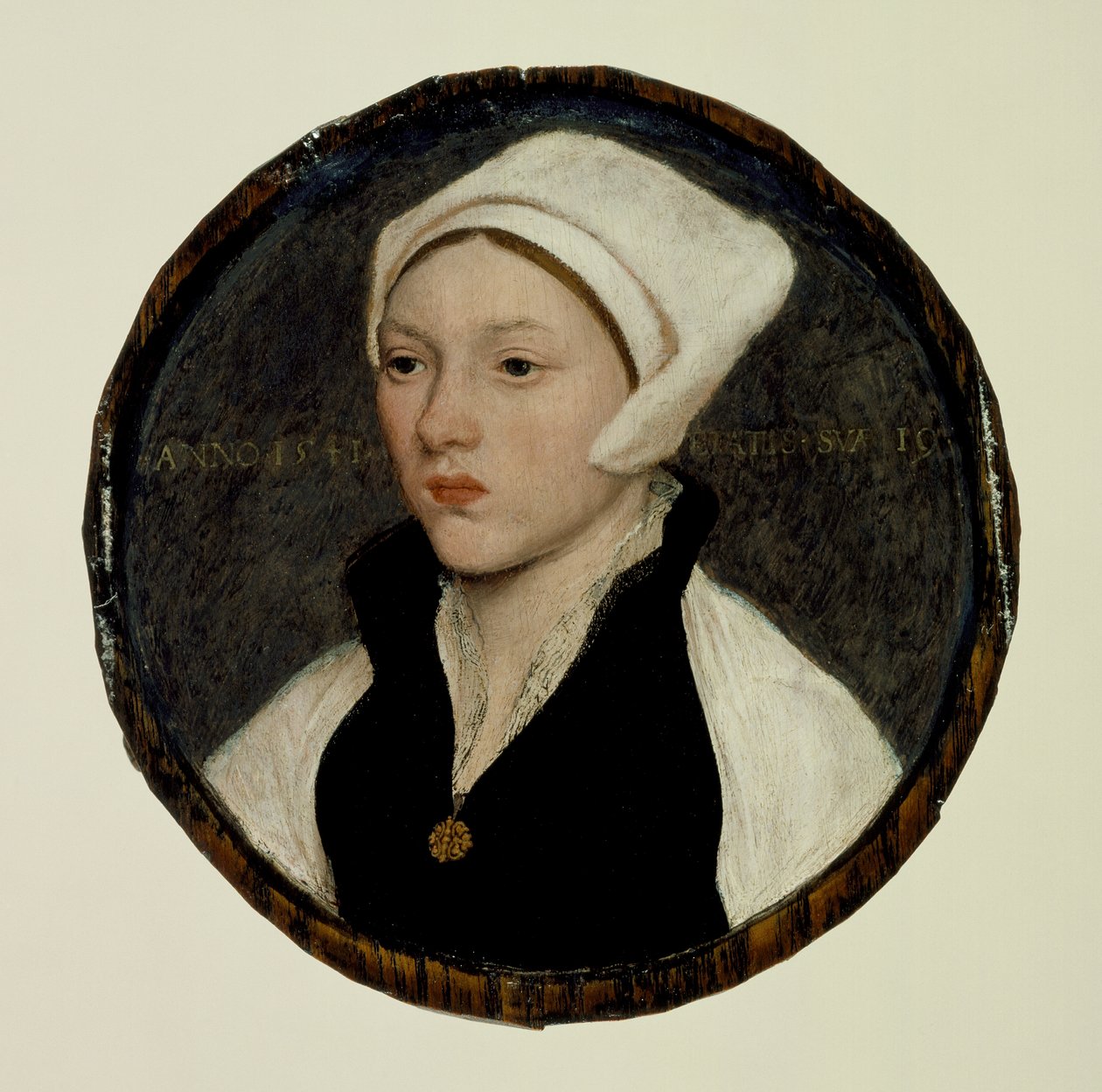 Portræt af en ung kvinde med hvid kyse af Hans Holbein the Younger