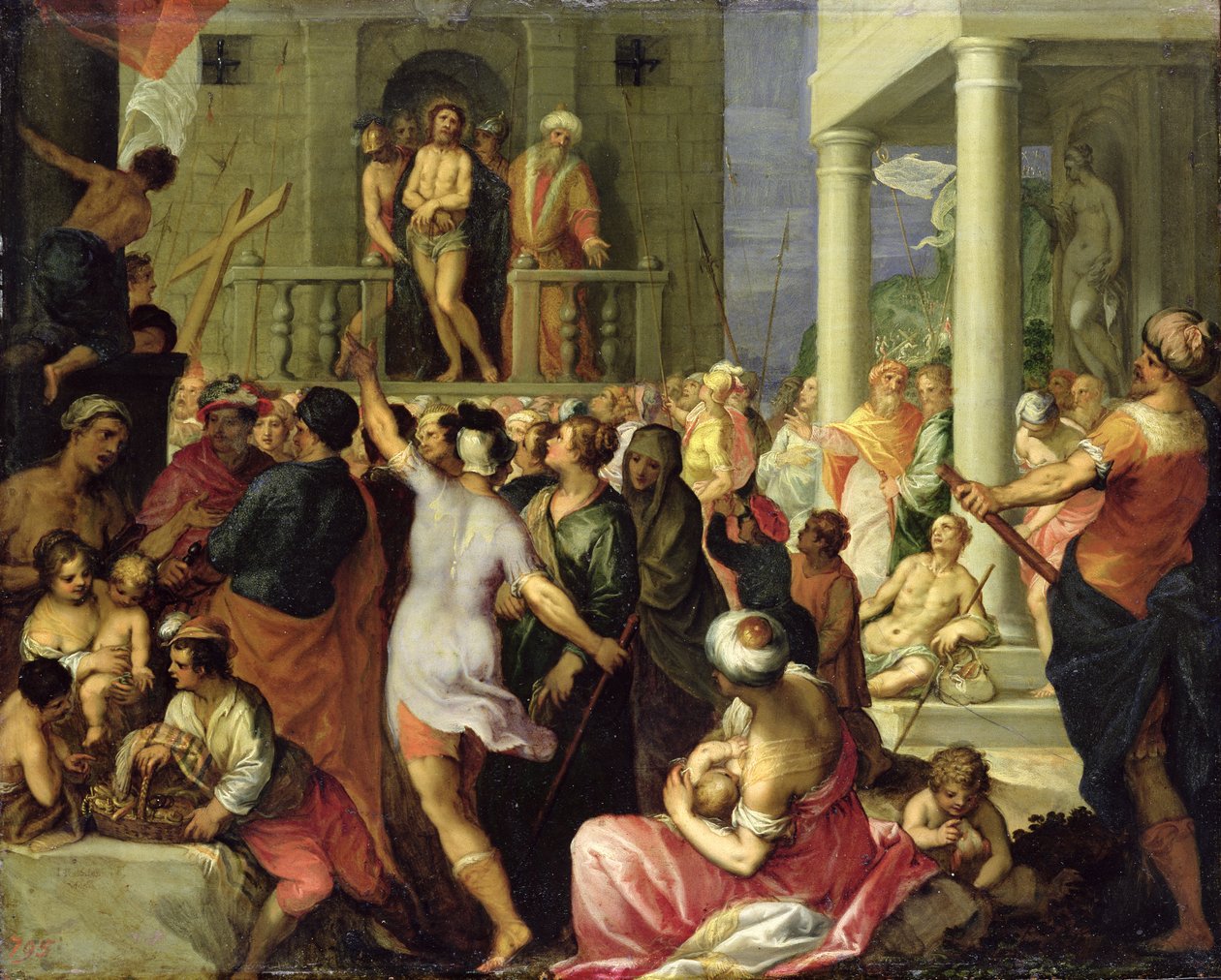Ecce Homo. Pilatus viser folkemængden den piskede Jesus, (olie på kobber) af Hans I or Johann Rottenhammer