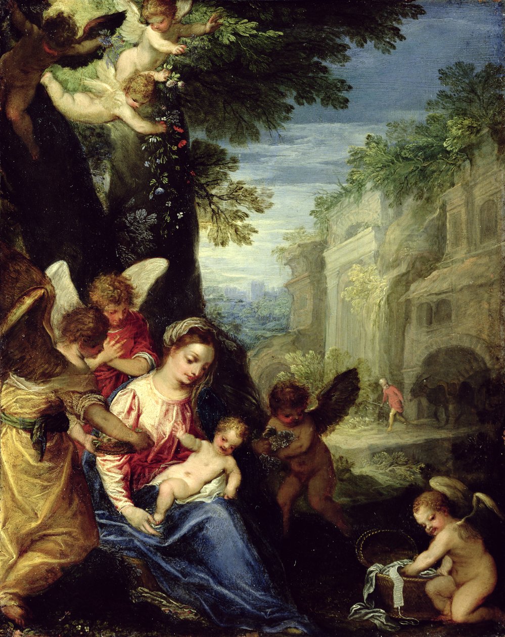 Hvil under flugten til Egypten, 1597 (olie på kobber) af Hans I or Johann Rottenhammer