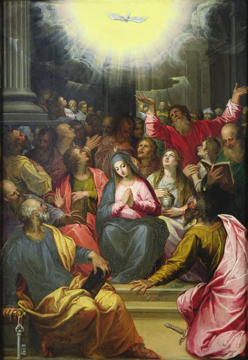 Helligåndens nedstigning, 1594-95 (olie på kobber) af Hans I or Johann Rottenhammer