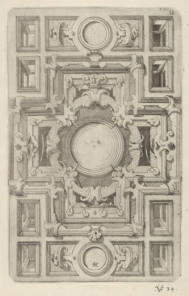 Design til et loft med stropper og et krydsformet center, 1609. af Hans Jakbob Ebelmann