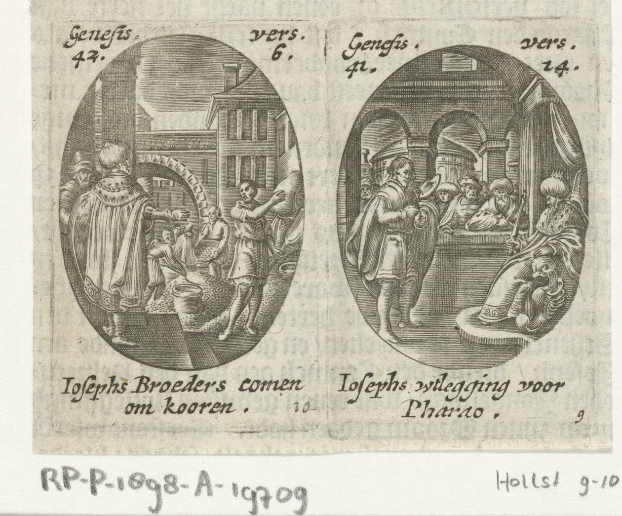 Joseph sælger korn til sine brødre / Joseph fortolker Faraos drøm Scener fra Josephs liv (serietitel) af Hans Janssen