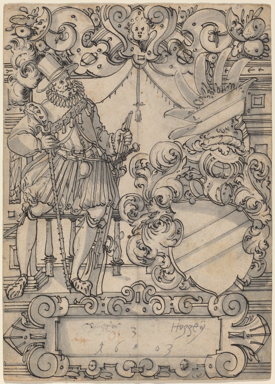 En donor med et våbenskjold (Shield Companion and Slanting Bar Heraldic Shield) af Hans Jegli II