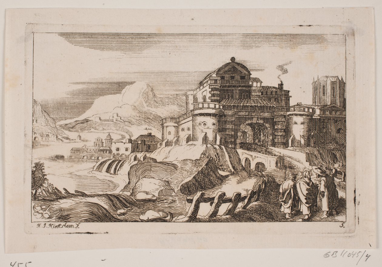 Landskab med Jesus og to apostle foran en byport af Hans Jørgen Kirksteen