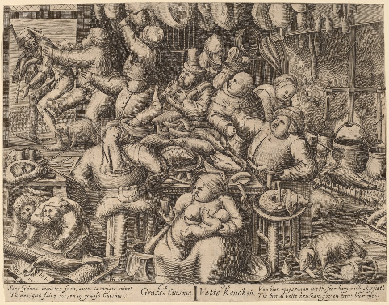 Det fede køkken af Hans Liefrinck I, after Pieter van der Heyden, after Pieter Bruegel the Elder