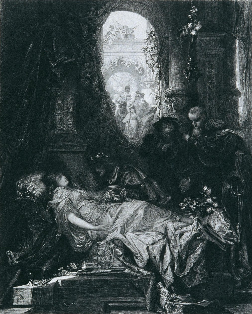 DEN TILSYNELADENDE DØDE JULIA CAPULET af Hans Makart