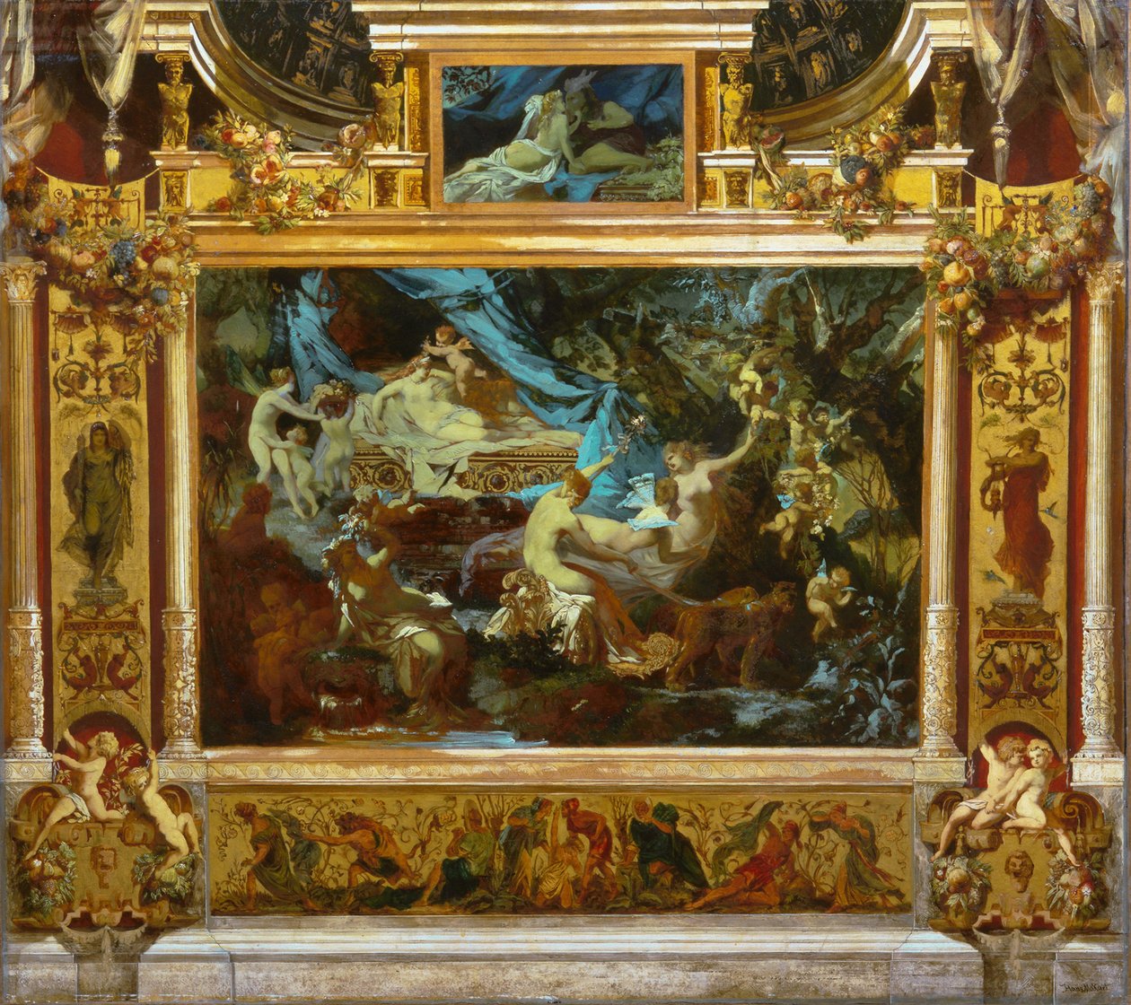 Design til Teatergardin A Midsummer Nights Dream, 1872 af Hans Makart