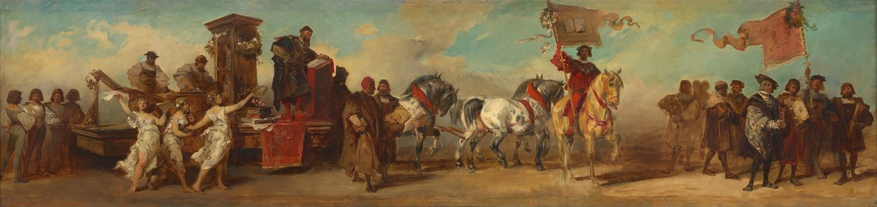 Udkast til festoptoget 1879 - Bogtrykkere, boghandlere og kunsthandlere af Hans Makart