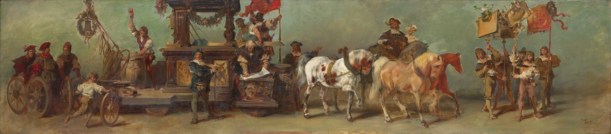 Udkast til festoptoget 1879 - Tømrerne, trædrejerne og bødkere af Hans Makart