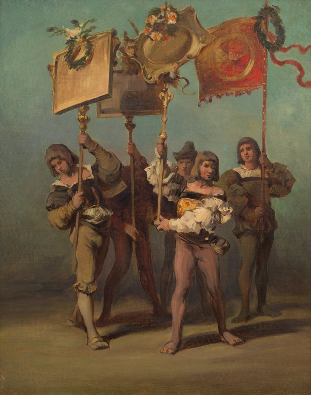 Udkast til festoptoget i 1879 – Tømrernes fanebærere af Hans Makart