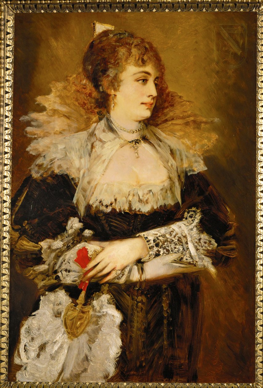 Hanna Klinkosch, et velkendt medlem af Wiens high society ... (maleri på træ) af Hans Makart
