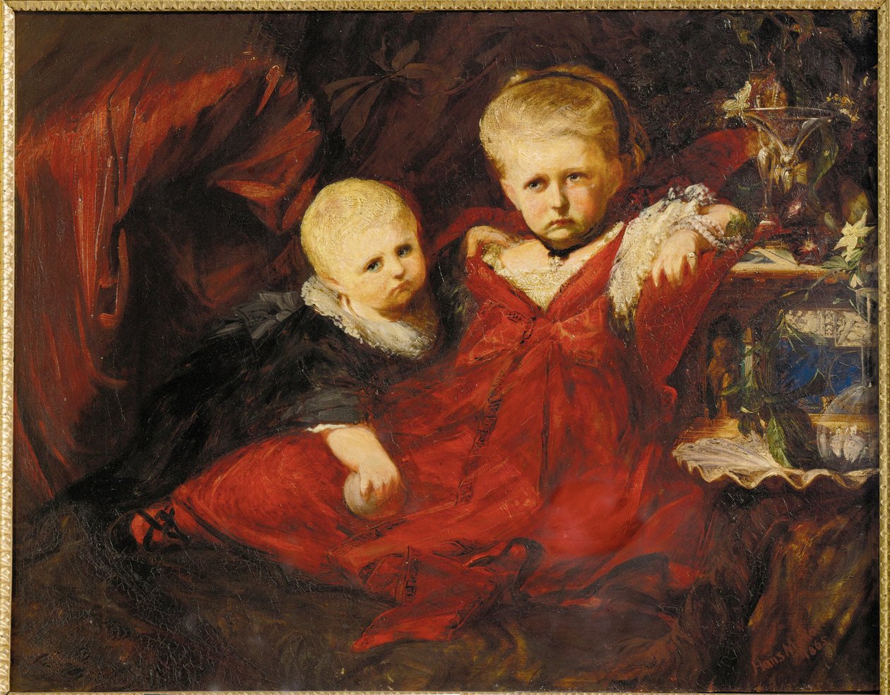 Ida og Risa Ruessemayer, niecer af Johann Ruessemayer, en protektor for Makart ... (maleri på lærred) af Hans Makart