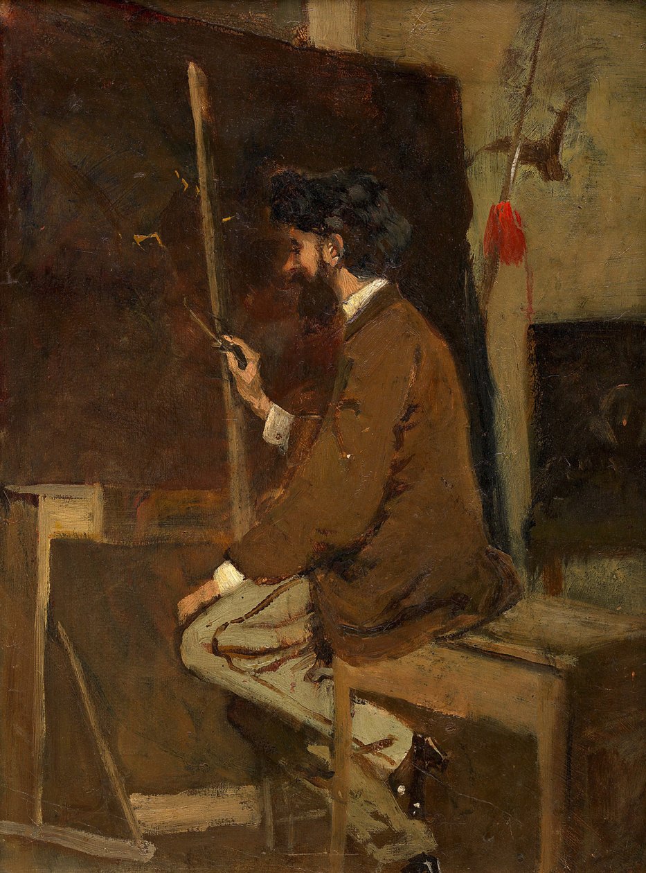 Selvportræt foran staffeliet, før 1868. af Hans Makart