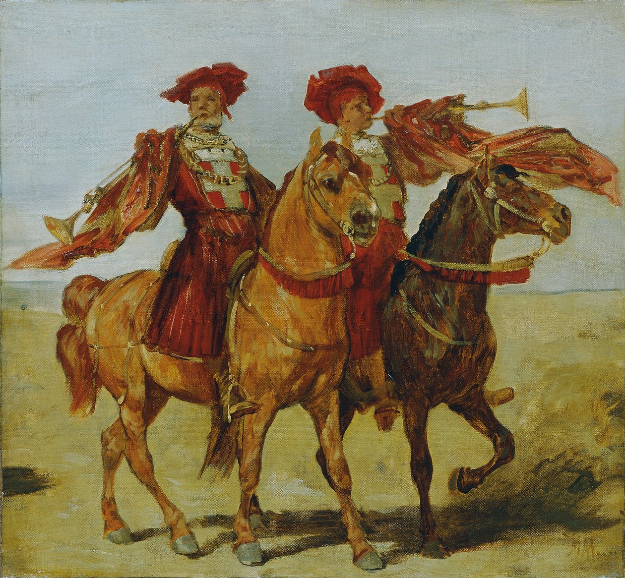 To beredne fanfarespillere af Hans Makart