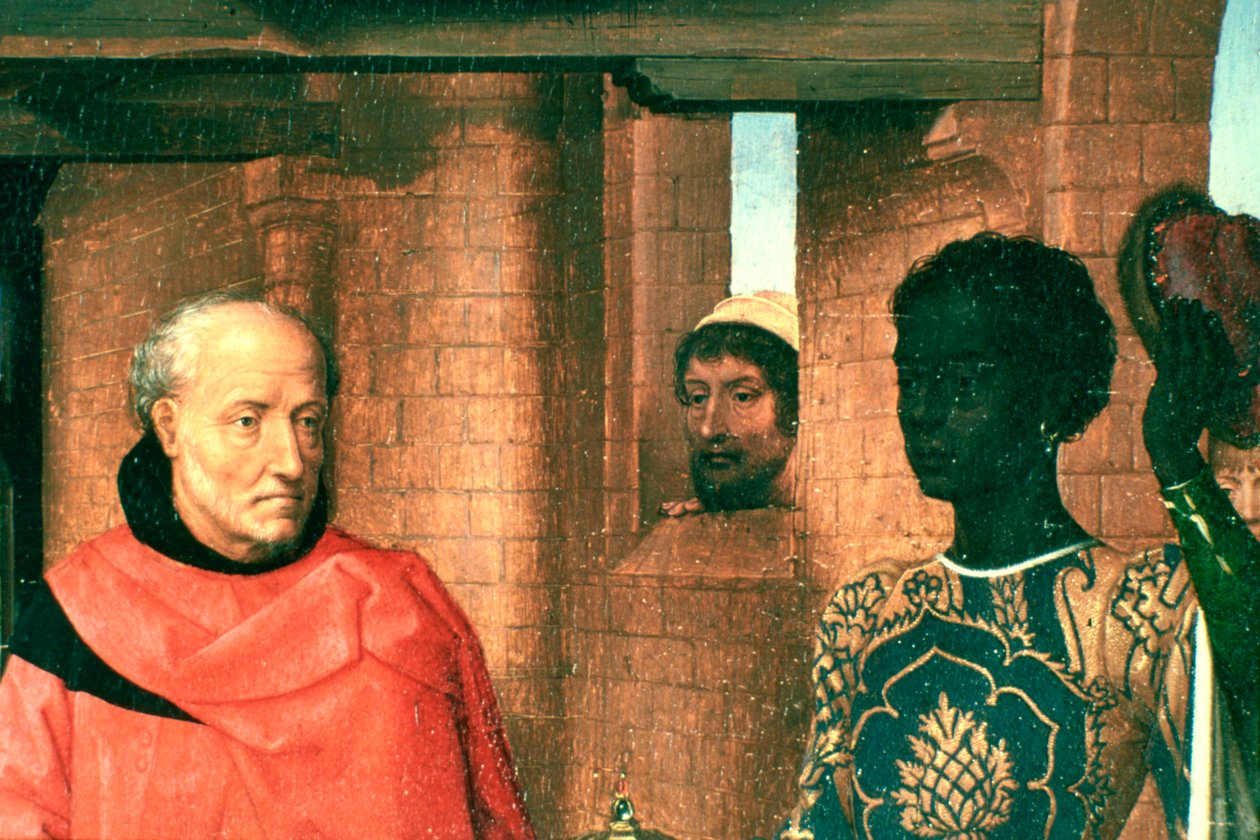 Tilbedelse af Magi, Triptykon, Detalje, c1453-1494 af Hans Memling