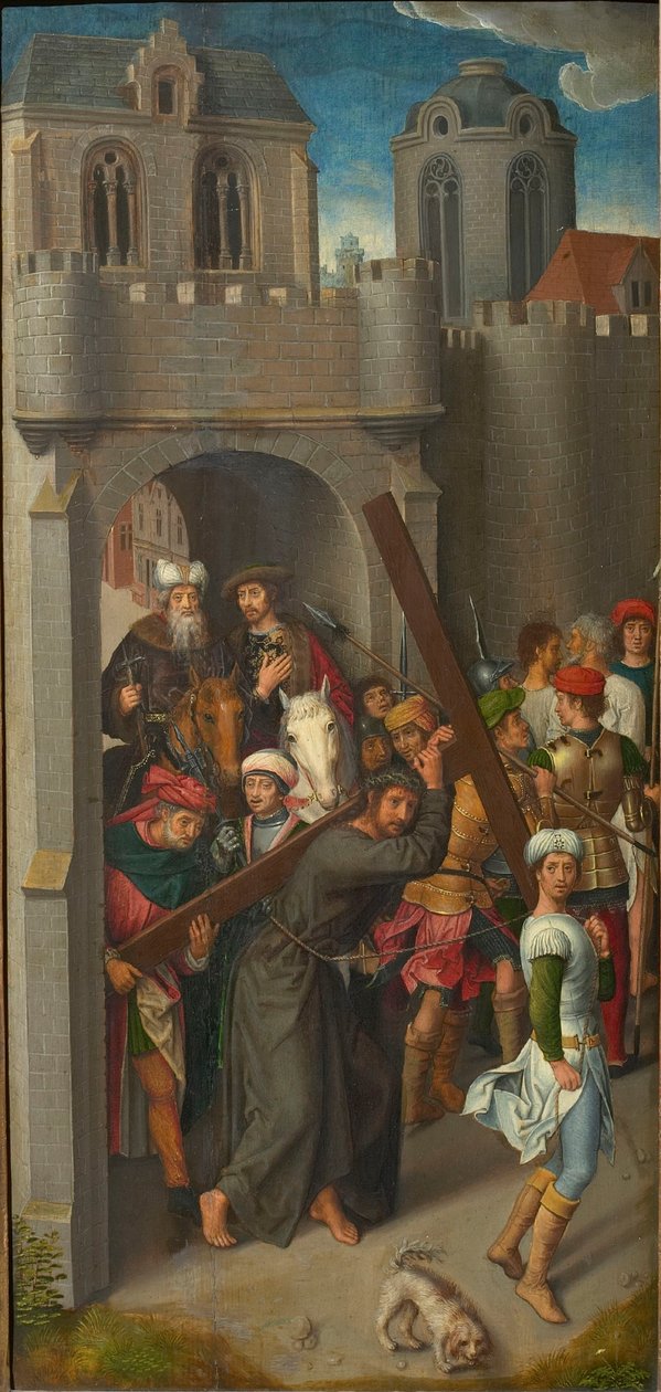 Golgata Triptykon: Kristus bærer korset, venstre fløj, 1480