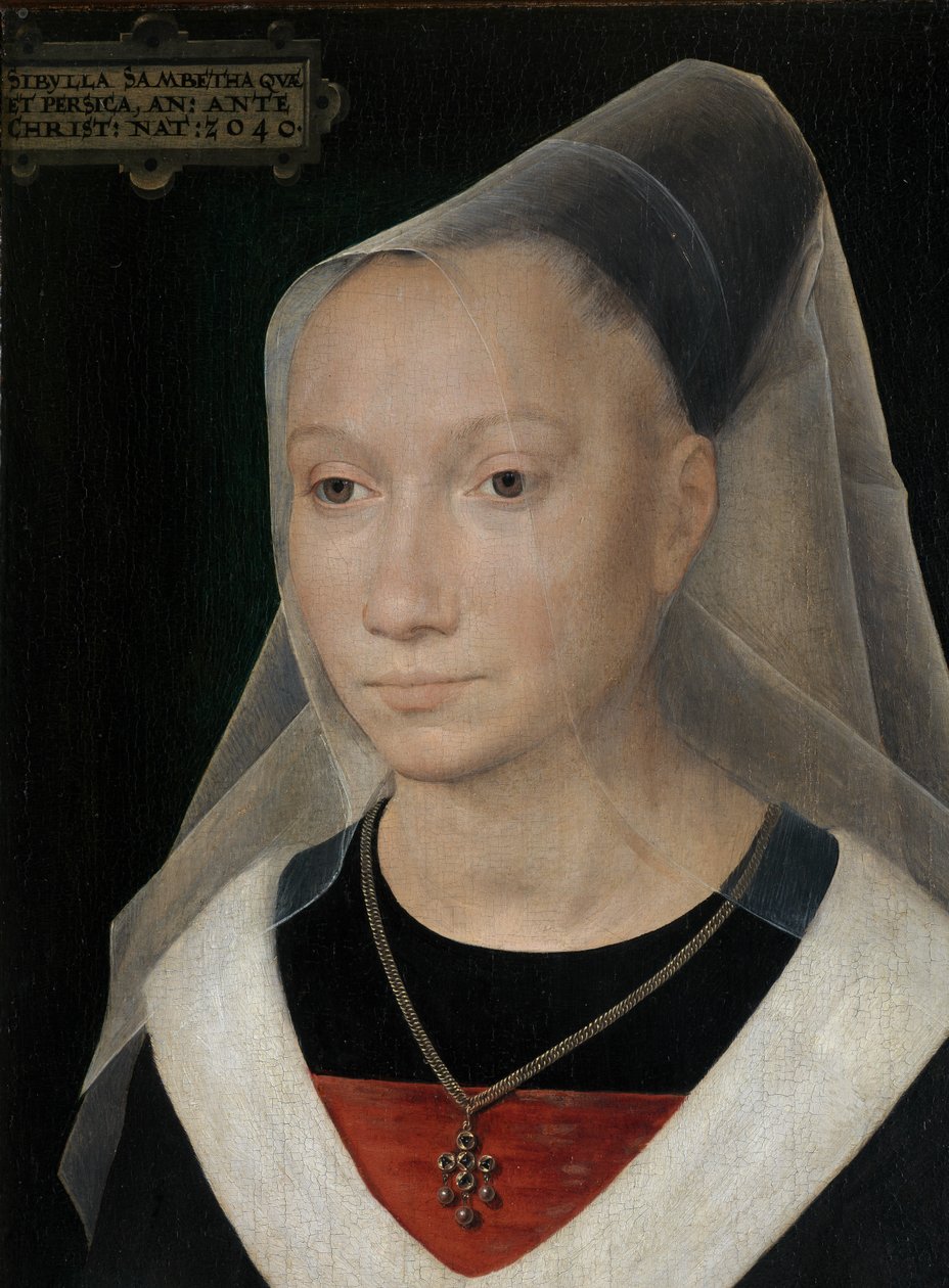 Detalje af portræt af en ung kvinde af Hans Memling