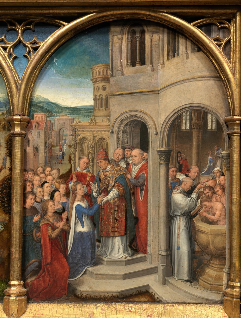 Detaljer om relikviet af Saint Ursula af Hans Memling