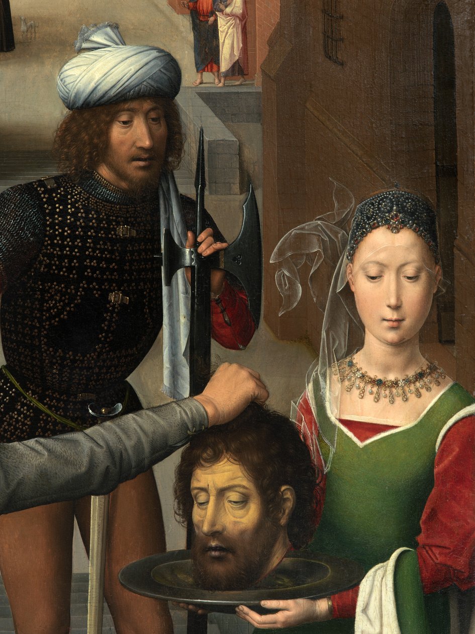 Detalje af venstre panel af Triptykonen af Sankt Johannes Døberen og Sankt Johannes Evangelisten af Hans Memling