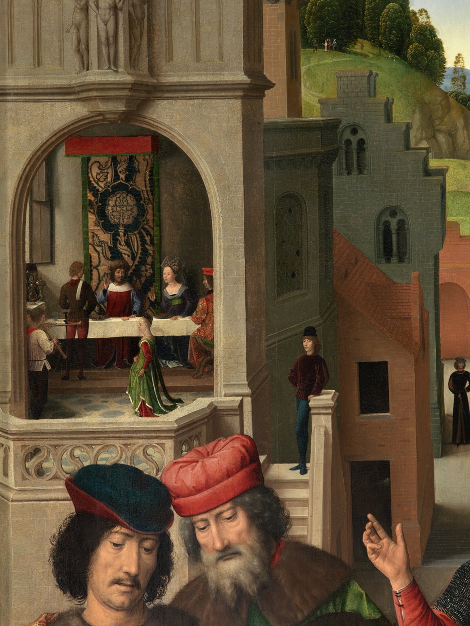 Detalje af venstre panel af Triptykonen af Sankt Johannes Døberen og Sankt Johannes Evangelisten af Hans Memling