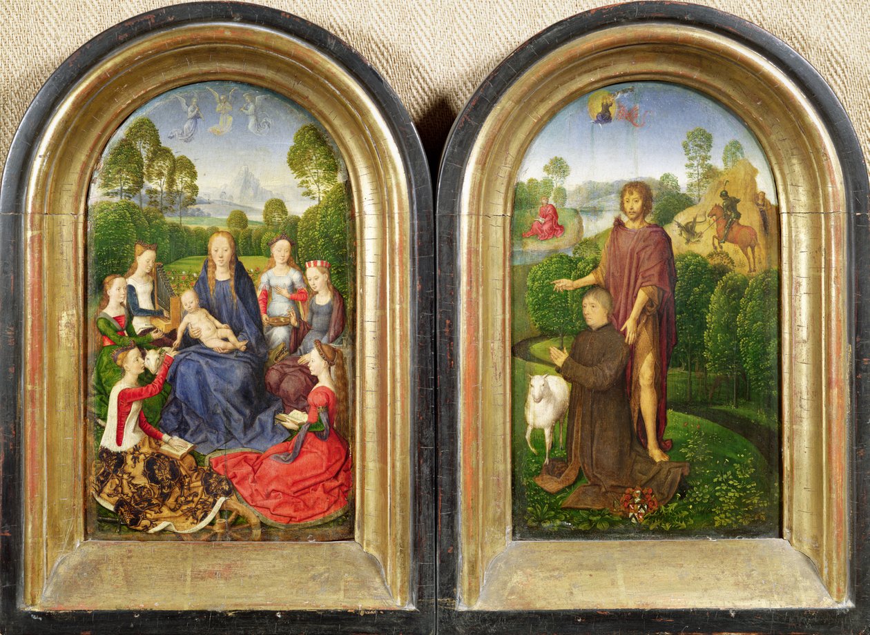 Diptykon af Jean du Cellier: Jomfruen og barnet med hellige og donoren præsenteret af Johannes Døberen, ca. 1490 af Hans Memling