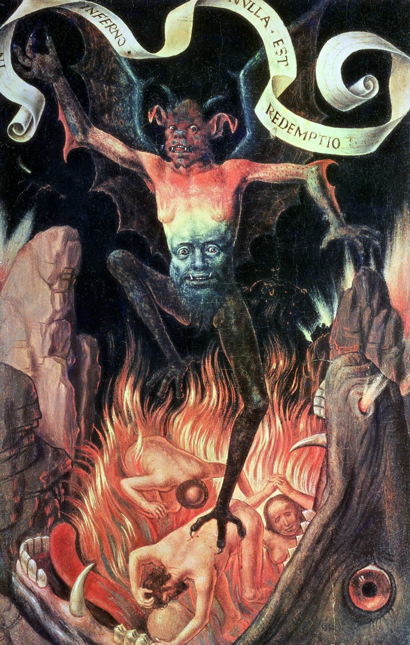 Helvede, højre panel fra Triptych of Earthly Vanity and Divine Salvation, ca. 1485 af Hans Memling