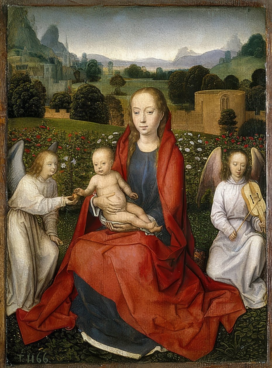 Madonna med barnet og to engle. 1480-90 af Hans Memling