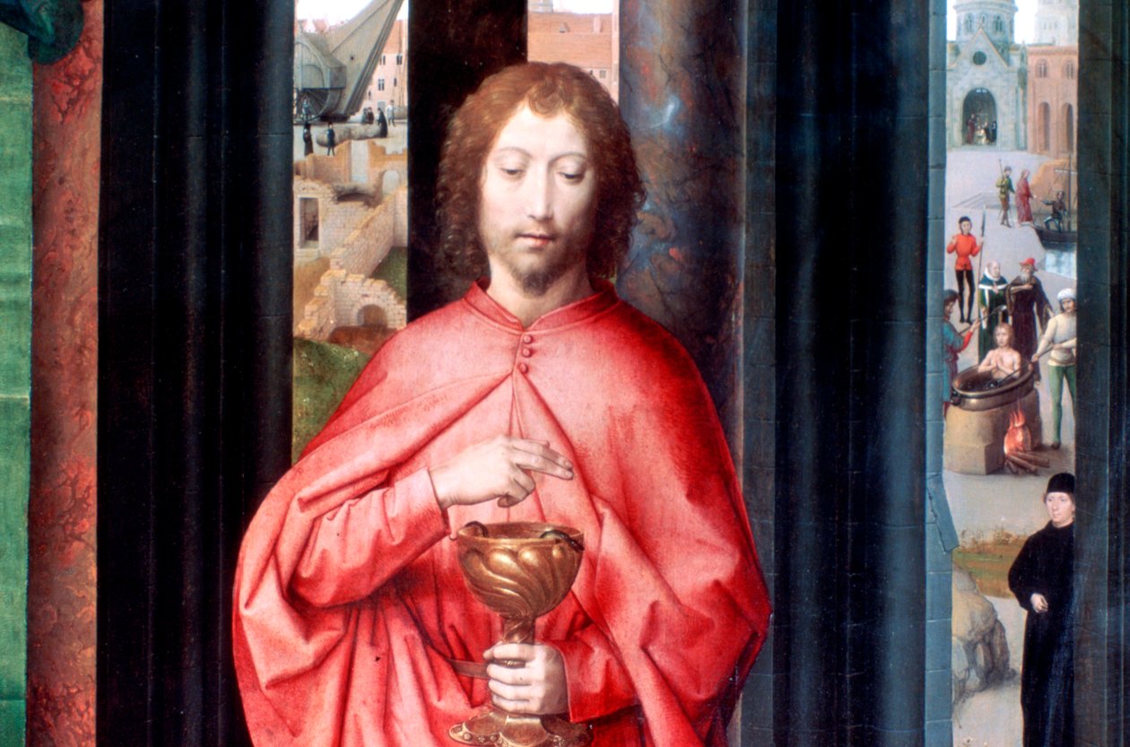 Mystisk ægteskab mellem St. Catherine og andre hellige, detalje, c1453-1494 af Hans Memling