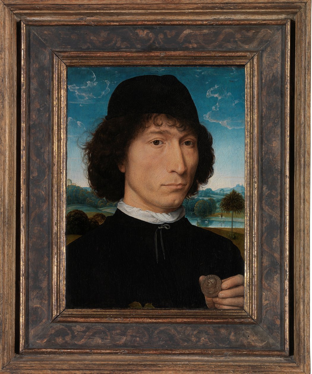 Portræt af en mand med en romersk medalje af Hans Memling