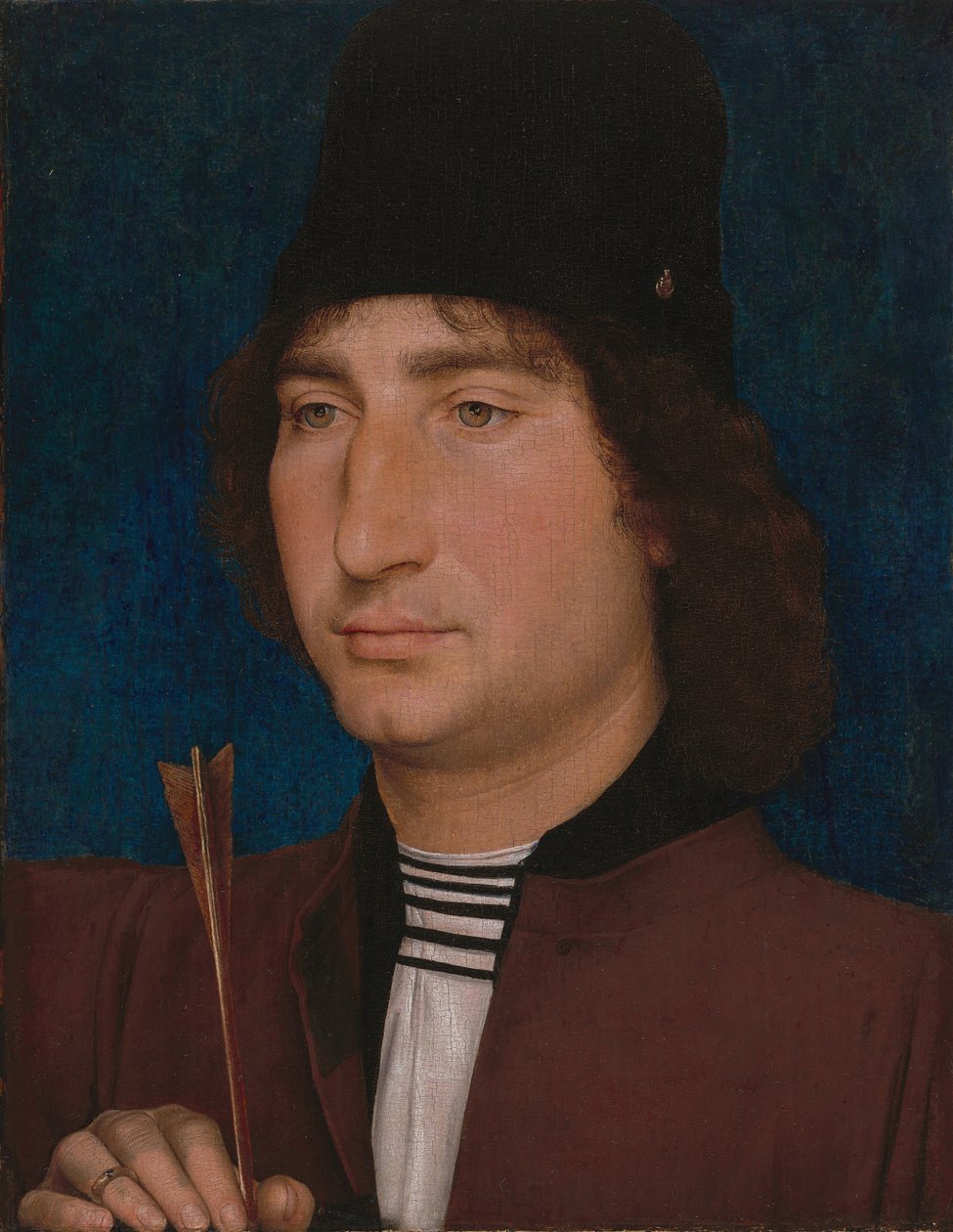 Portræt af en mand med en pil af Hans Memling