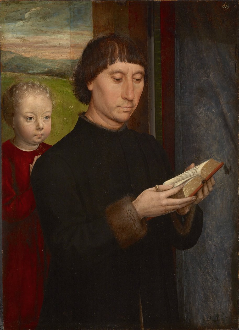 Portræt af en mand, der læser af Hans Memling