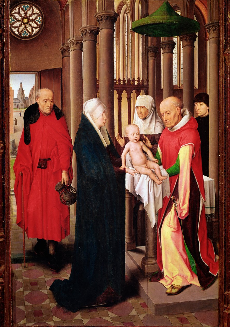 Præsentation i templet. Højre panel af Magiernes Triptykon (Detrempe på træ, ca. 1470) af Hans Memling