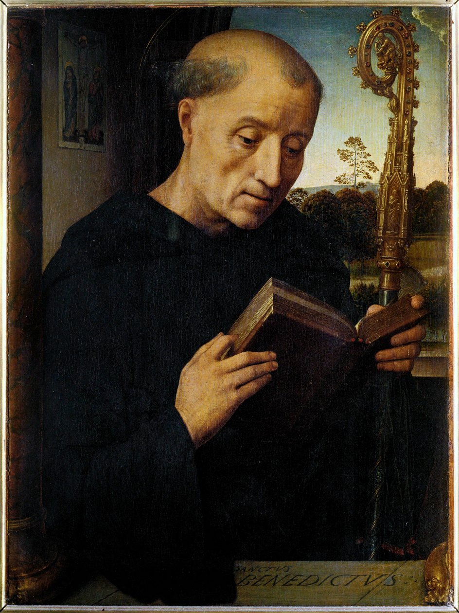Den hellige Benedikt af Nurcia (gispende) af Hans Memling