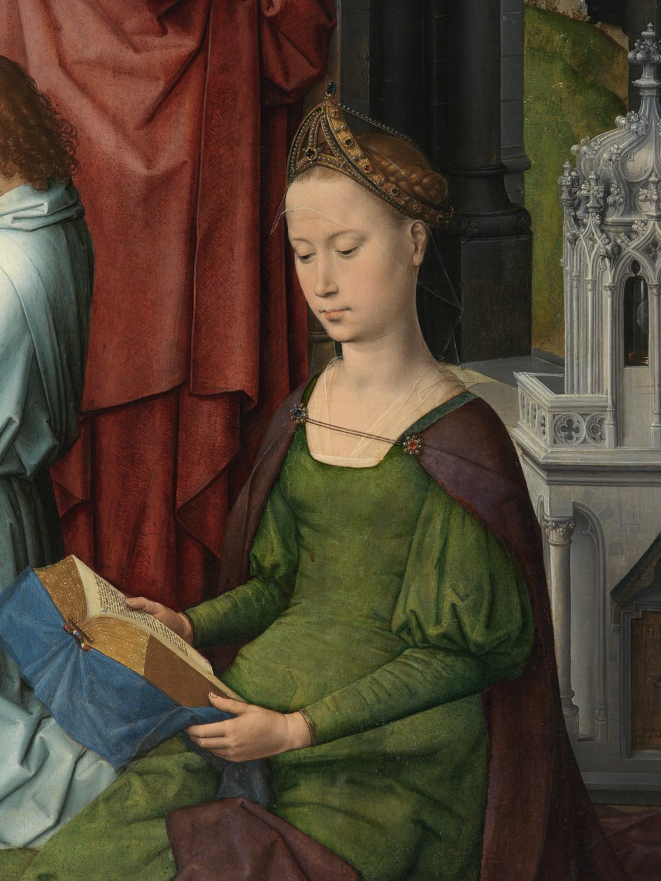 St. Barbara, detalje af det centrale panel i Triptykonen af Sankt Johannes Døberen og Sankt Johannes Evangelisten af Hans Memling