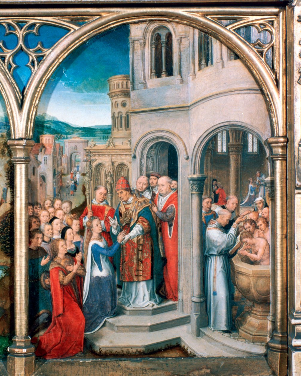 St Ursula-helligdommen, Ankomst til Rom, 1489 af Hans Memling
