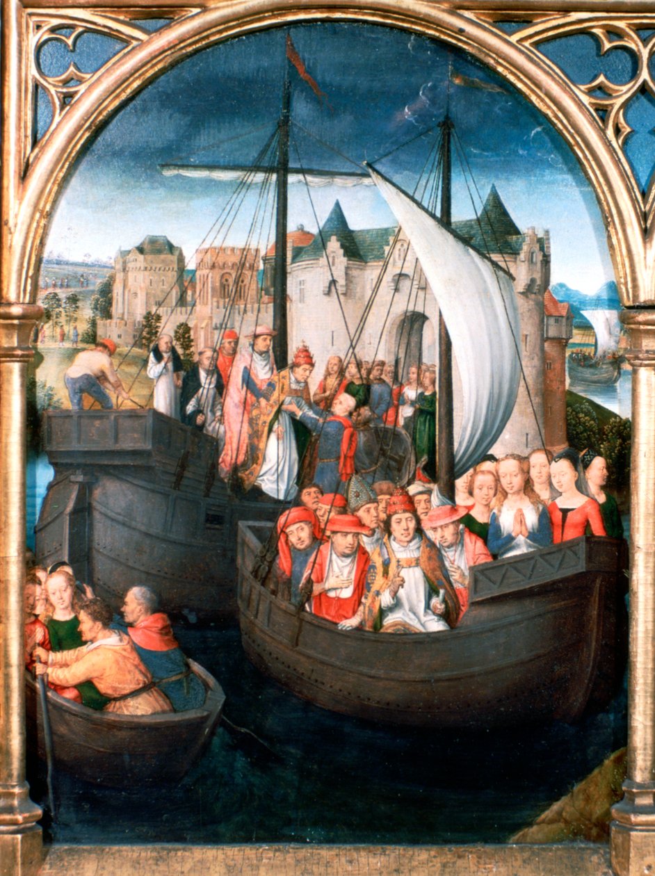 St Ursula-helligdommen, afgang fra Basel, 1489 af Hans Memling