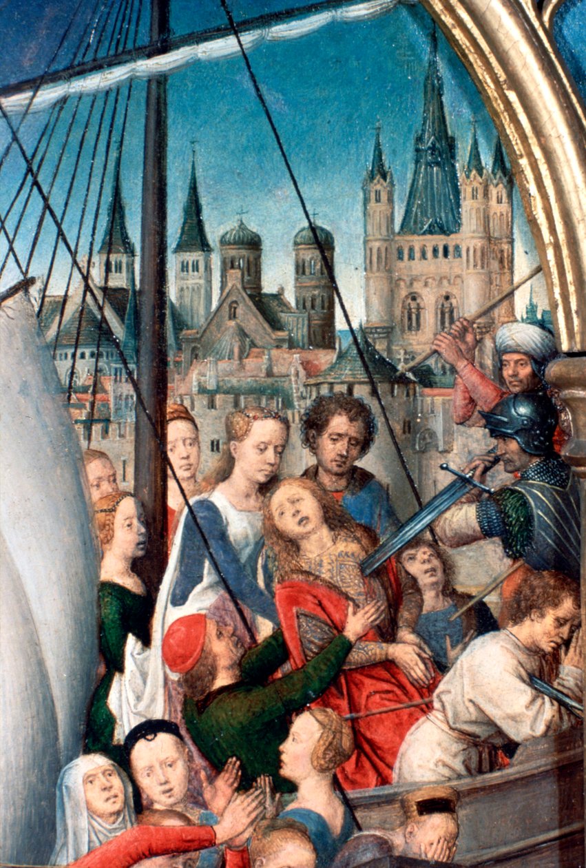 St Ursula-helligdommen, martyrium, detalje, 1489 af Hans Memling