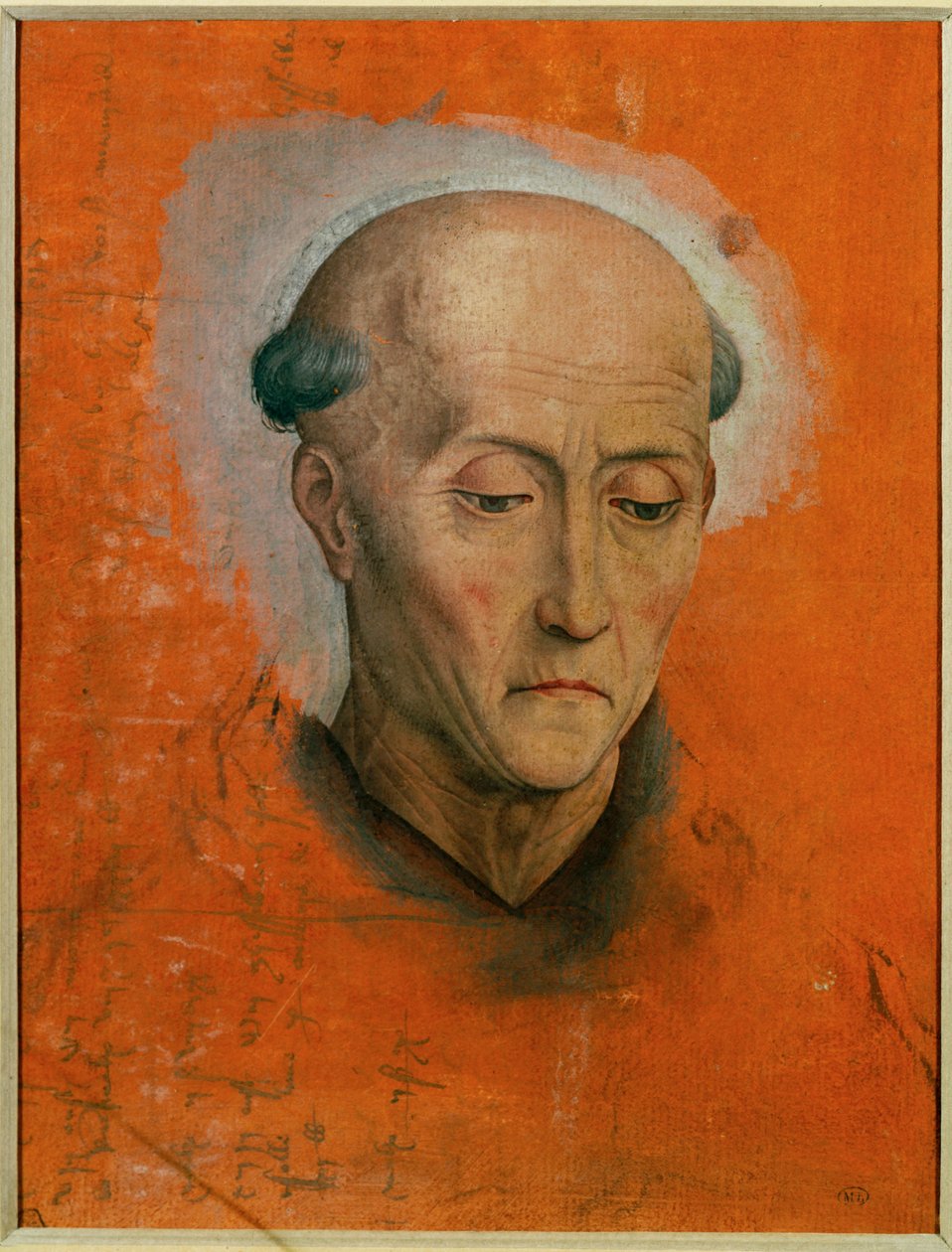 Studie til hovedet af Sankt Benedikt malet til alteret hos Morel-familien i Brugge ... af Hans Memling