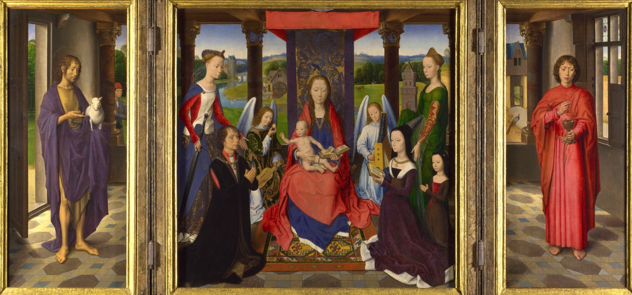 Jomfruen og barnet med helgener og donorer af Hans Memling