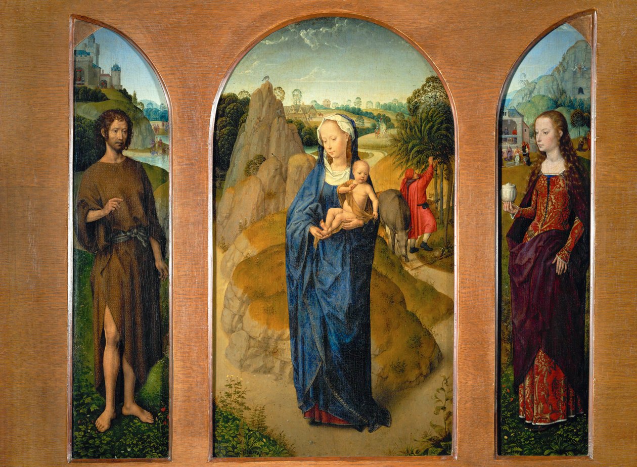 Triptykon med Madonna og barnet under ... af Hans Memling