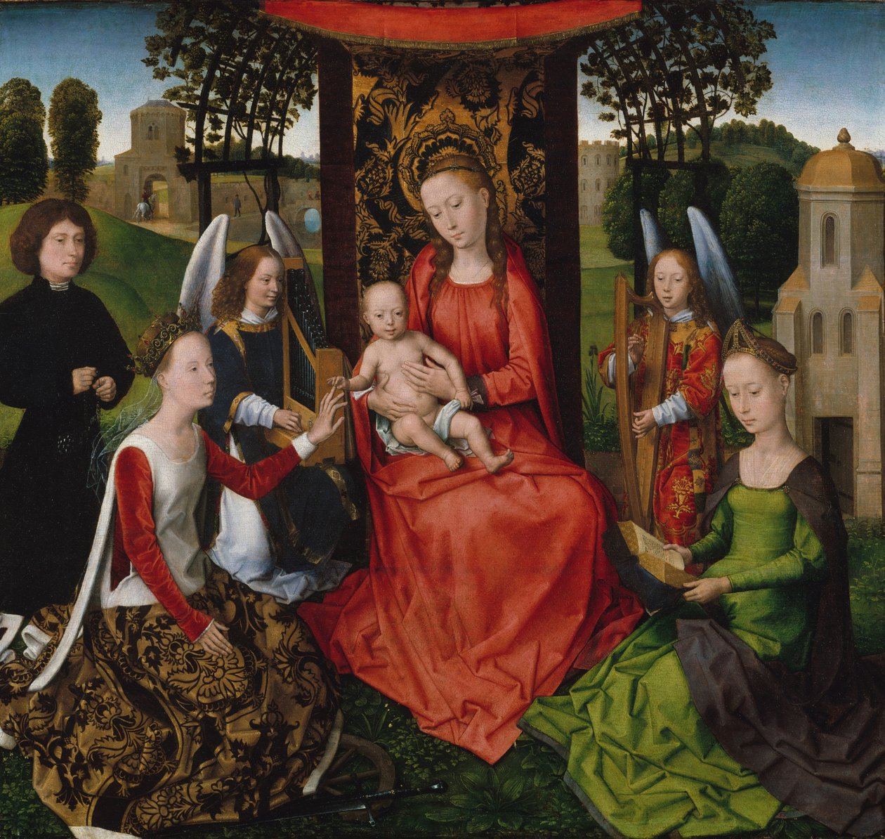 Jomfru og barn med de hellige Catherine af Alexandria og Barbara af Hans Memling