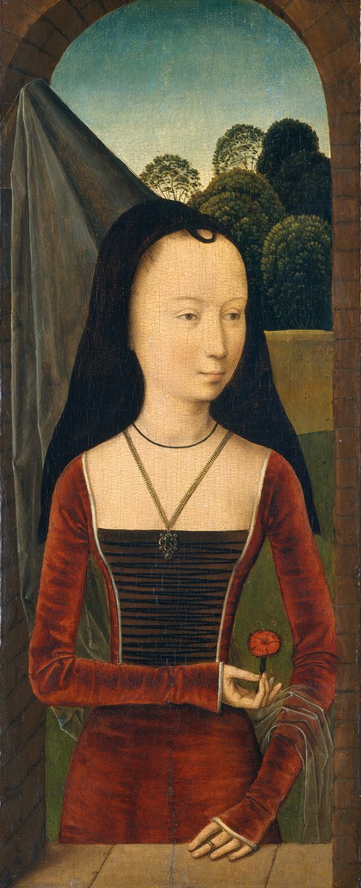 Ung kvinde med en lyserød, ca. 1485-90. af Hans Memling