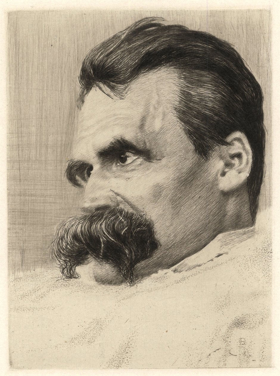 Portræt af Friedrich Nietzsche (1844 - 1900), tysk filosof - af Hans (Johannes) Olde (1855-1917) af Hans Olde