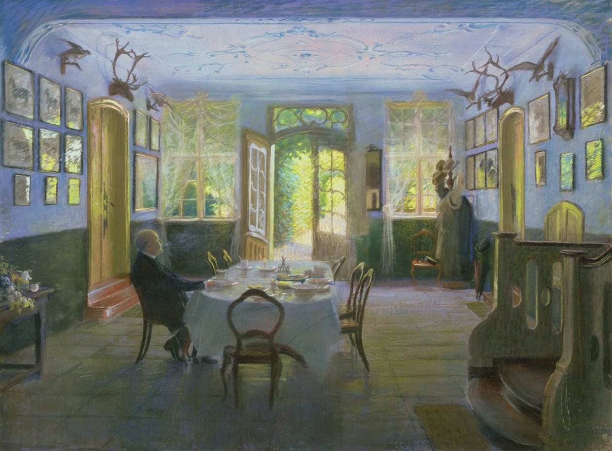 Hallen i herregården i Waltershof, 1894 (pastel på papir) af Hans Olde