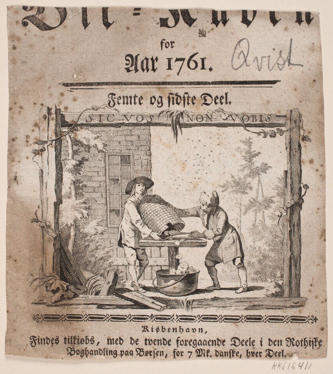 Titelvignet til "Bii-Kuben for Aar 1761", V del af Hans Quist