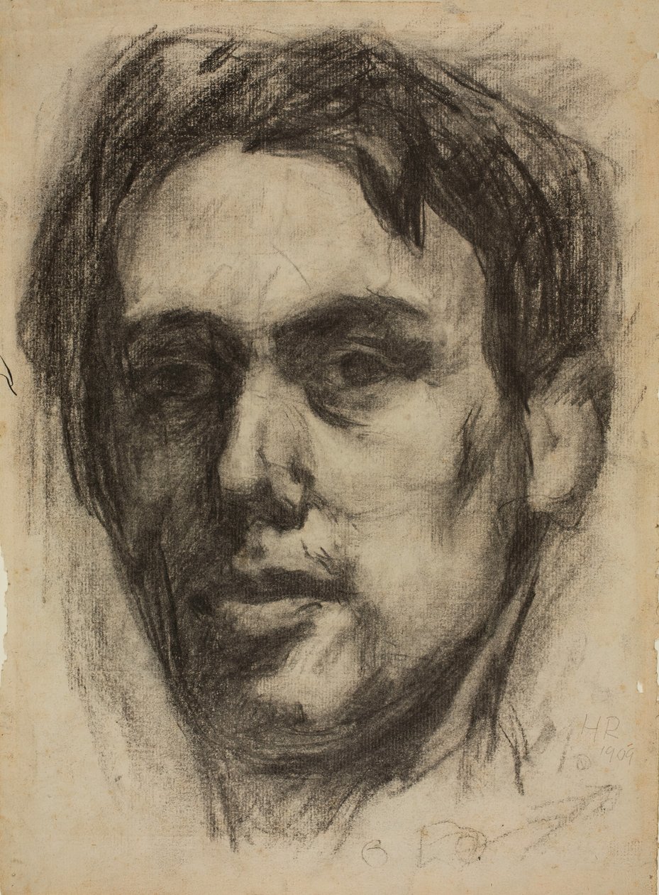 Selvportræt recto, skitse på bagsiden, 1909. af Hans Richter